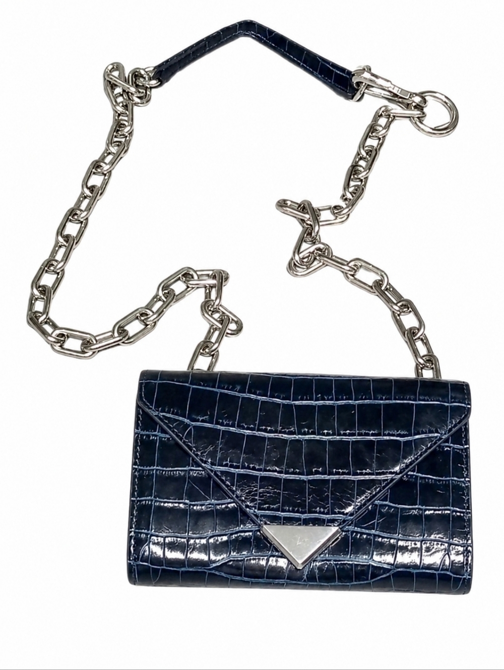 ALEXANDER WANG | Blue Croc Embossed Leather Crossbody Mini Bag / Chain Wallet